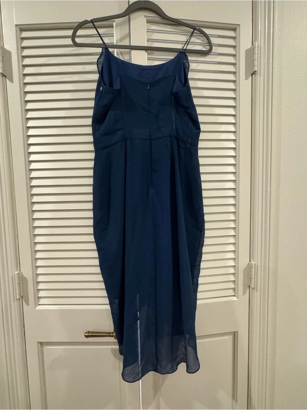 Navy Blue Midi Dress with Ruffle Detail